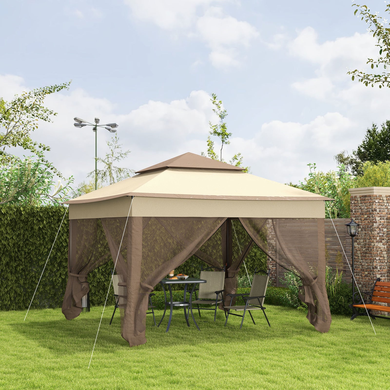 Garden Folding Tent Heavy Duty Pop Up Gazebo For Party | Brown
