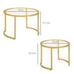 HOMCOM Modern Coffee Table Set Of 2, Nesting Tables With Glass Top, Gold