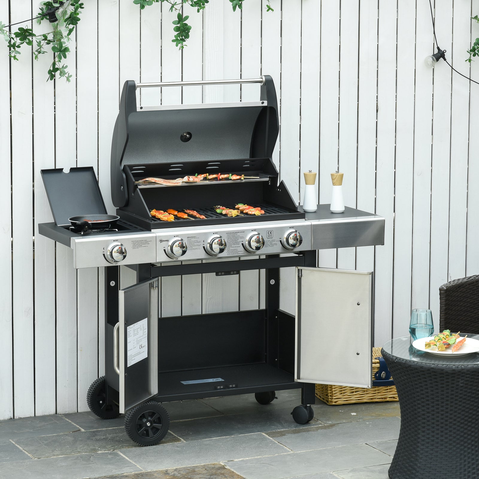 Gas Bbq, Side Burner, Warming Rack | Large | Silver