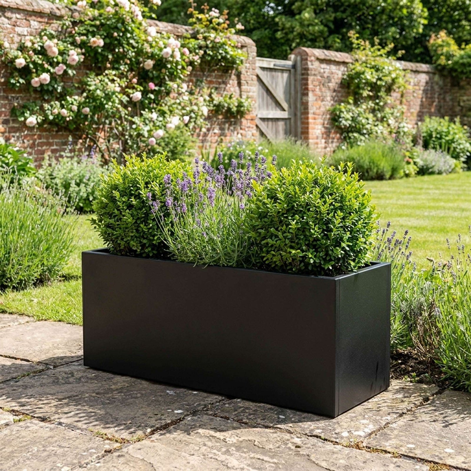 Nicoman 80cm Galvanised Matte Black Trough Planter