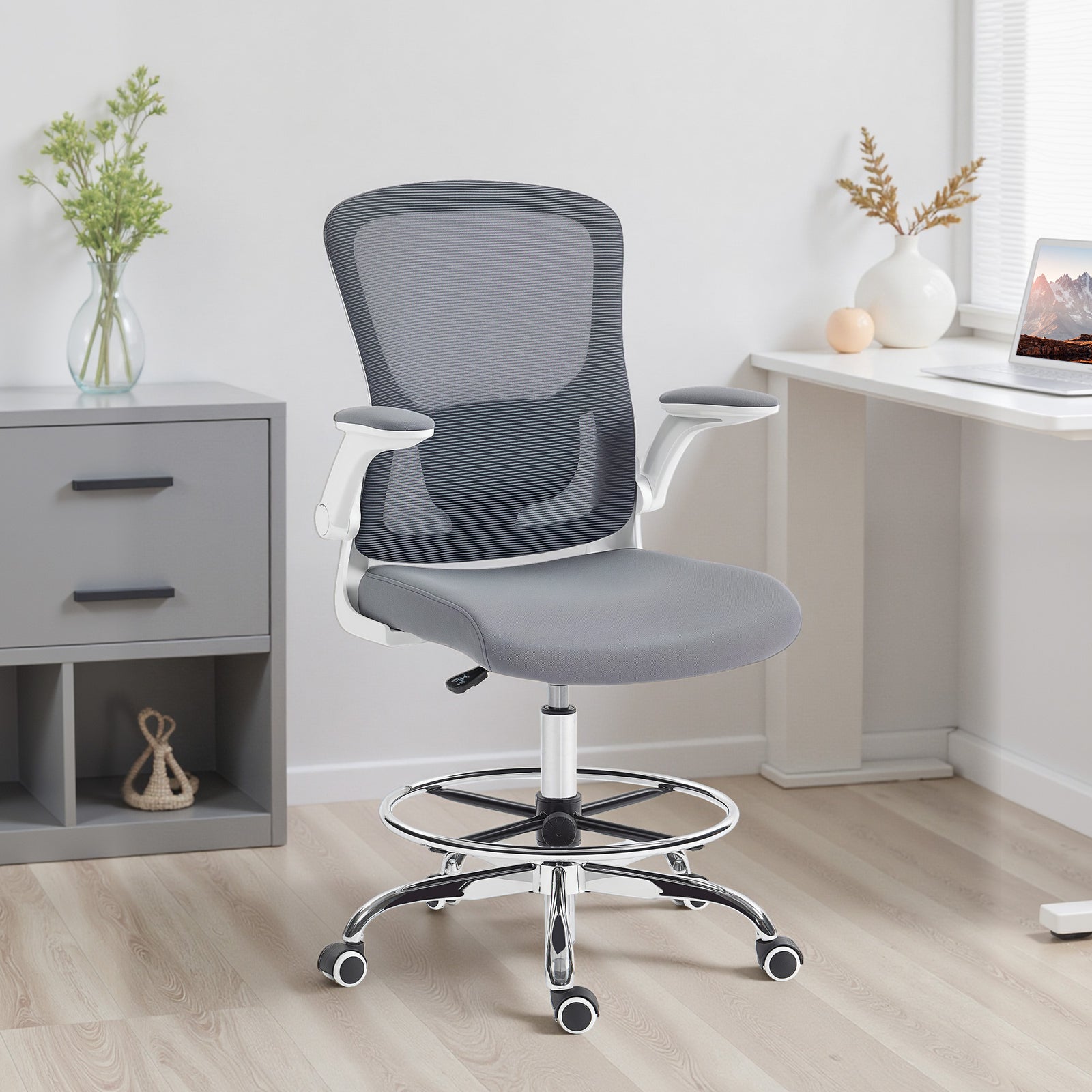 Ergonomic Tall Office Chair, 360 Degree Swivel Task Stool | Charcoal Grey