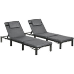 Set Of 2 Rattan Sun Loungers 5-level Adjustable | Dark Gray