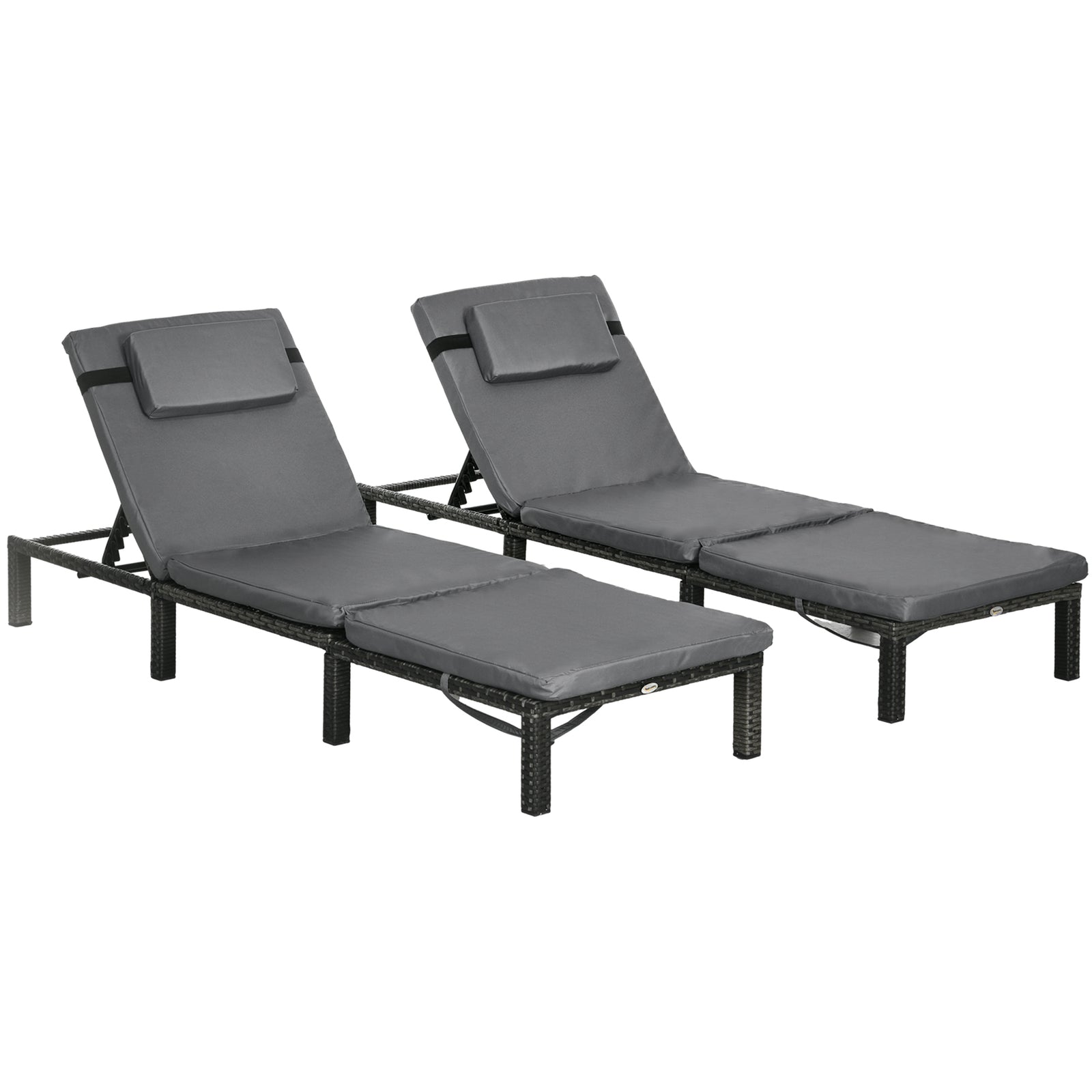 Set Of 2 Rattan Sun Loungers 5-level Adjustable | Dark Gray