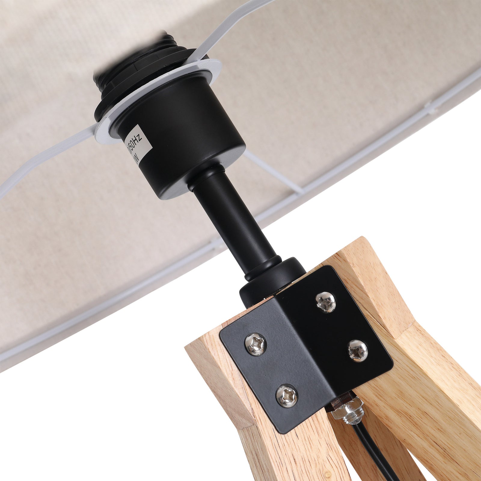 Wood Tripod Floor Lamp Elegant E27 Bulb Linen Shade | One Size | Beige