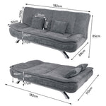 Modern Grey Linen Convertible Sofa Bed with Metal Legs and 2 Pillows