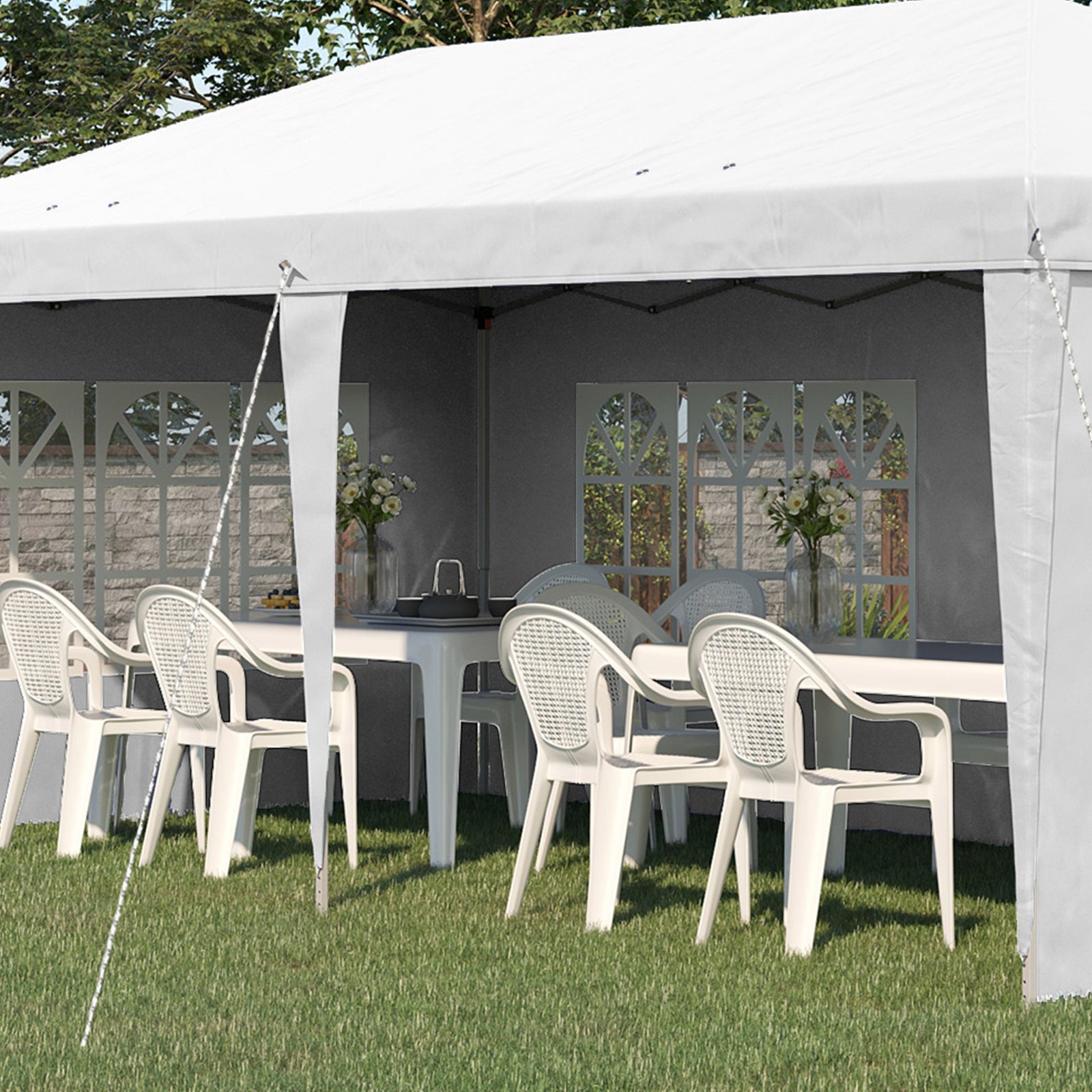 3 X 6m Garden Pop Up Gazebo, Height Adjustable | White