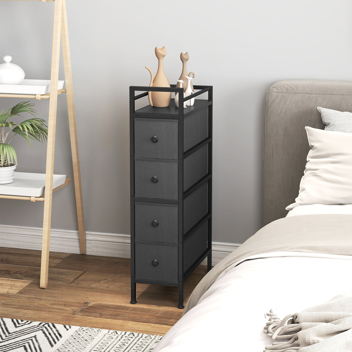 HOMCOM Narrow 4 Drawer Dresser With Steel Frame, Chest Of Drawers, Black