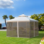 3 X 3(m) Garden Gazebo Double Top Gazebo Canopy W/ Curtains | Cream