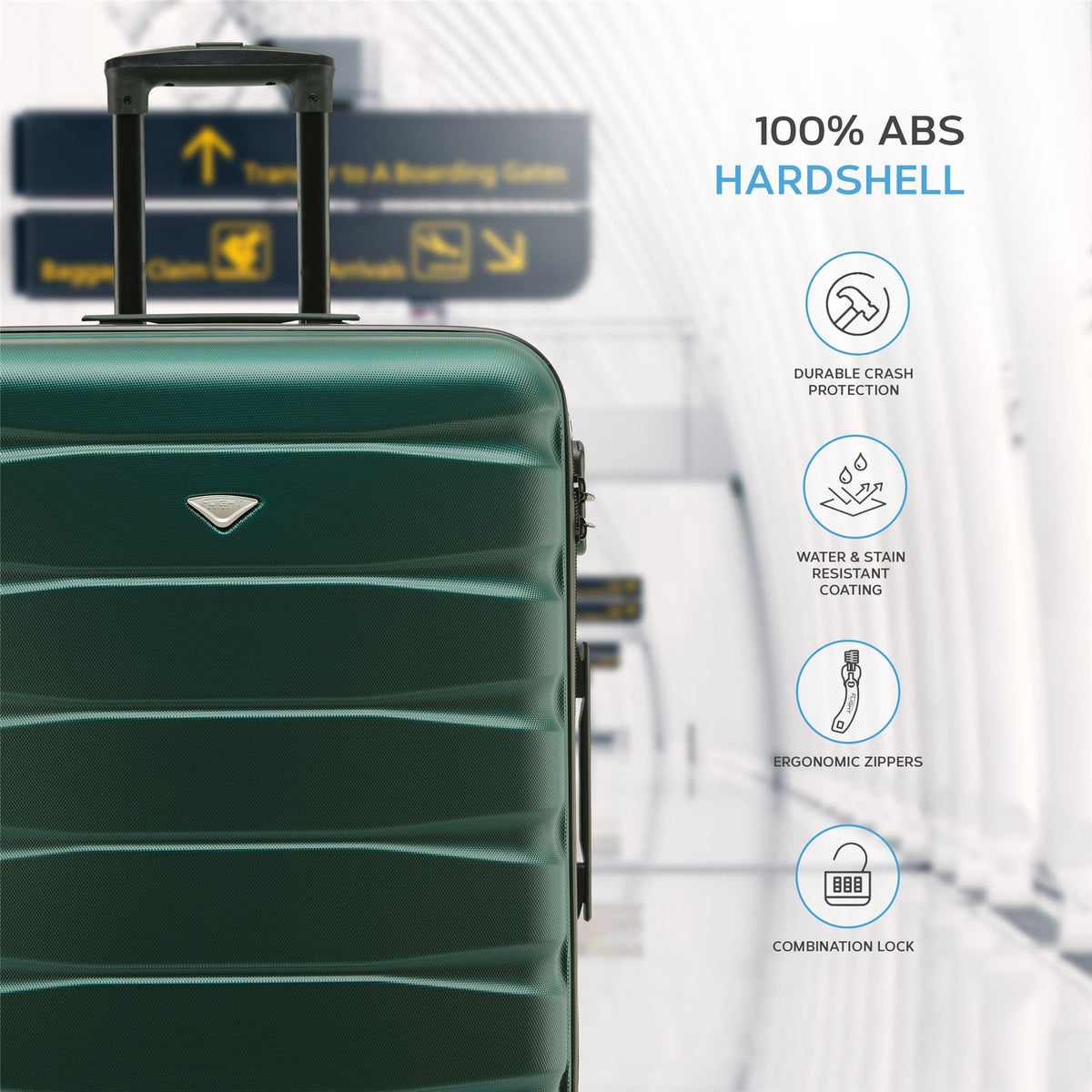 Set Of 3 Hard Shell Suitcase Cabin & Check In Cases With Tsa Lock - Overhead Cabin With Medium & Large Check-in Bag | Set of 3 | Forest Green