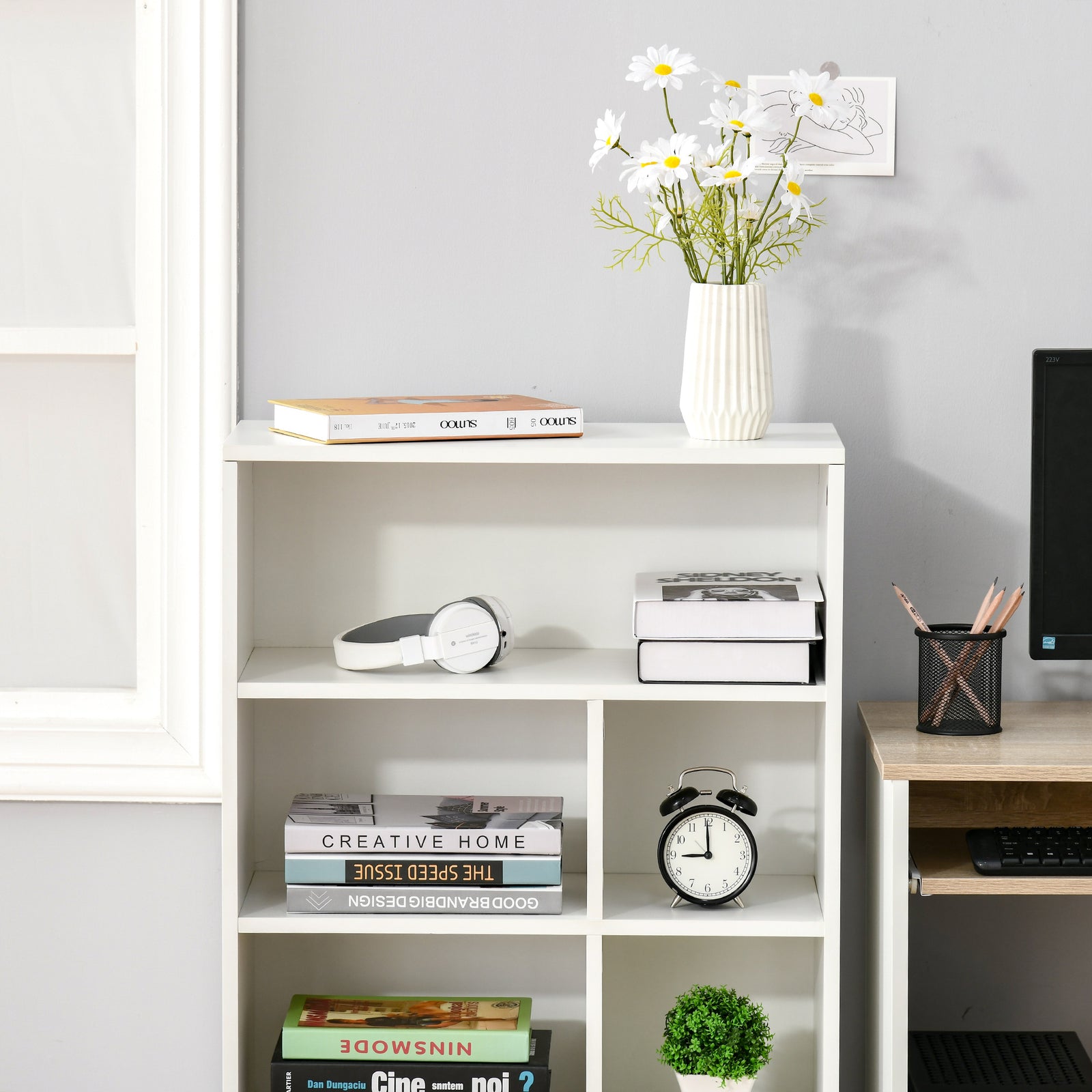 HOMCOM Bookcase Modern Bookshelf Display Cabinet With Cube