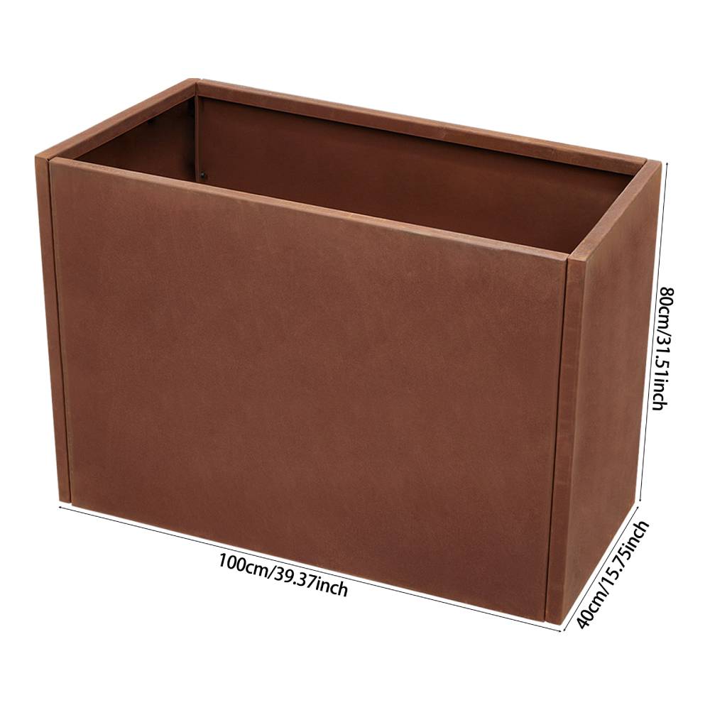 80/100cm W X 40cm D X 80cm H Rust Steel Flowerpot Outdoor Garden Weathering Metal Planter Box, Steel Planter With Drainage Hole | Large