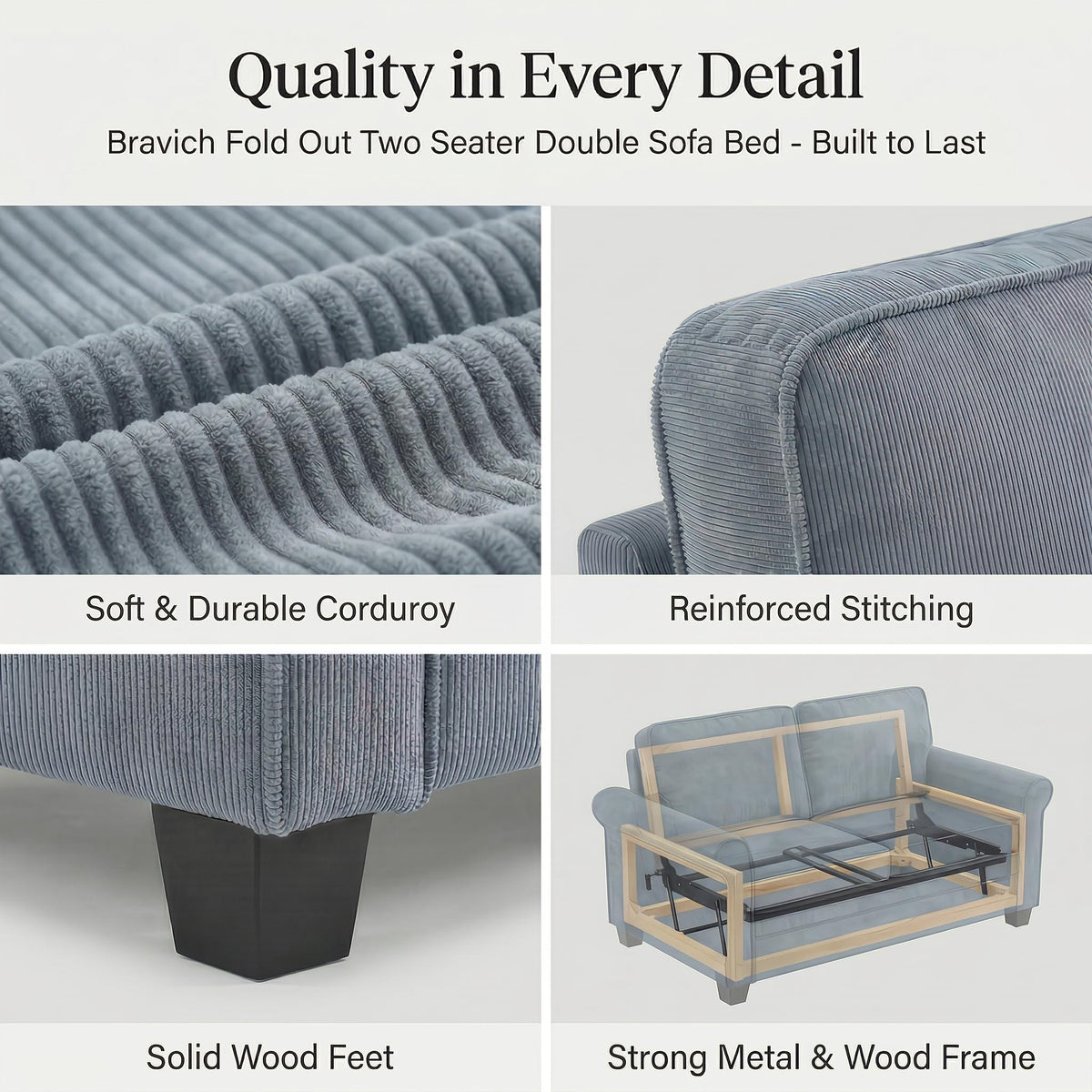 Ramy Corduroy Sofa Bed 2 Seater | Blue