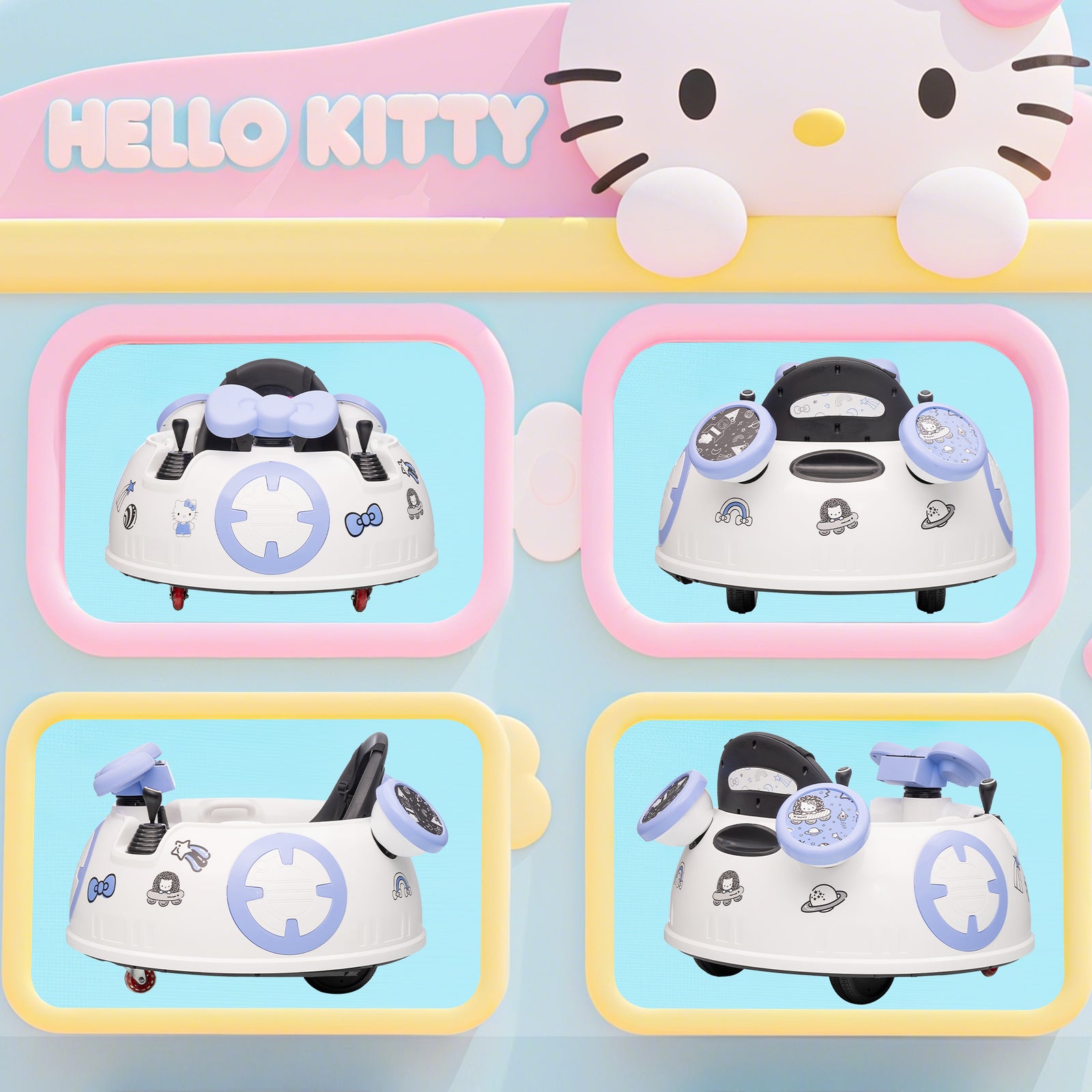 Hello Kitty Kids Ride On Bumper Car With Remote Control, White