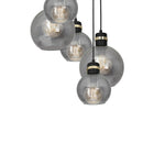Omega Black/gold Pendant Lamp 5xe27 With Elegant Smoked Glass Spheres Quality Matt Black Fittings With Gold Detail