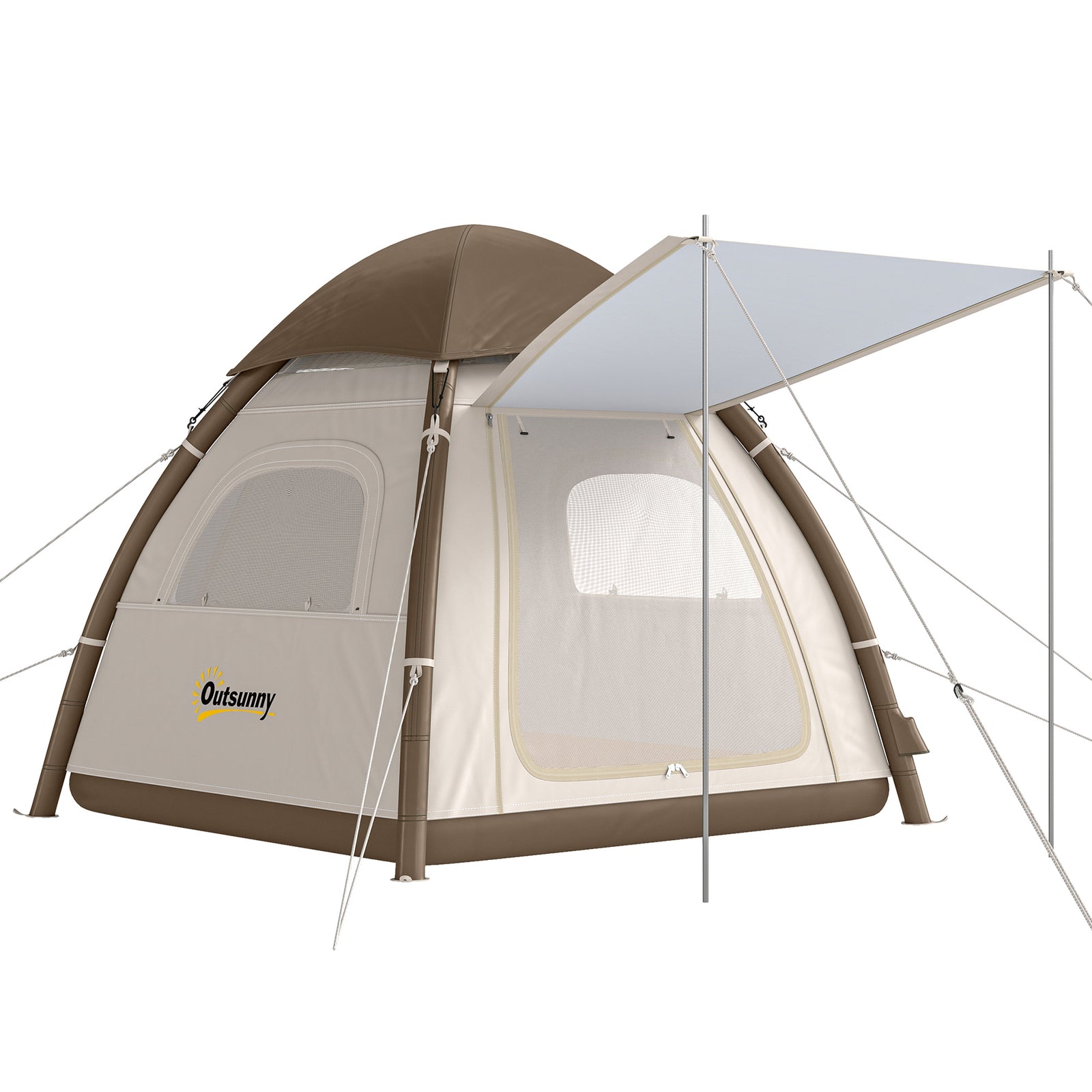 3 Man Inflatable Camping Tent W/ 3000mm Waterproof Rainfly | Brown