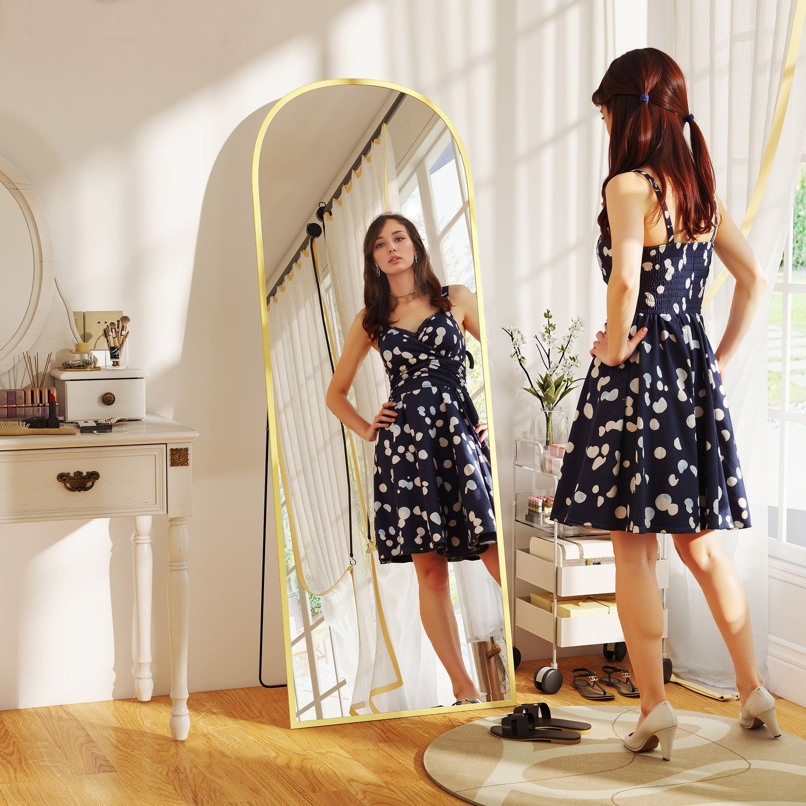 Full Length Mirror, 165x60cm, Arched, Free Standing | Gold