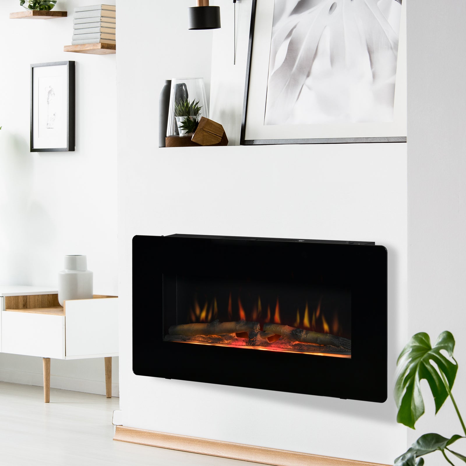 Electric Fireplace Heater Wall Mount With Flame Effect