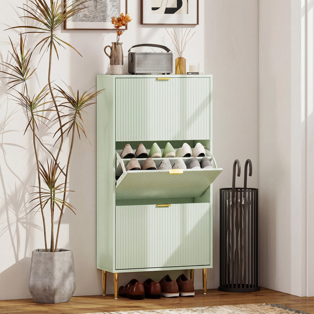 HOMCOM Narrow Shoe Cabinet With Flip Drawers