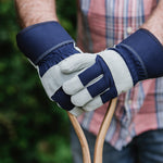 Fleece-lined Rigger Gloves, Thorn-resistant Leather Palm | Large | Navy Blue