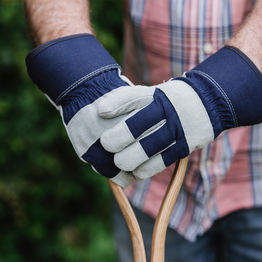 Fleece-lined Rigger Gloves, Thorn-resistant Leather Palm | Large | Navy Blue