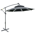 3m Cantilever Banana Parasol W/ Led Solar Lights | Black