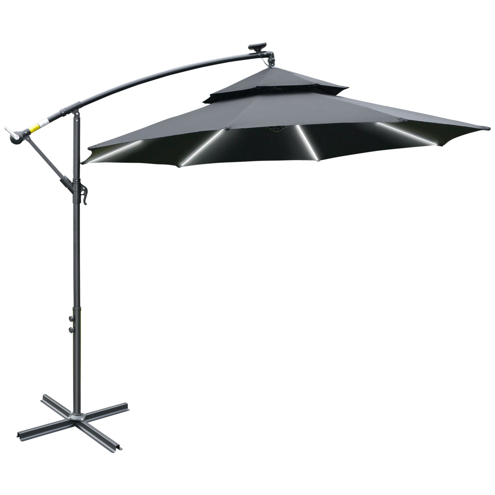 3m Cantilever Banana Parasol W/ Led Solar Lights | Black