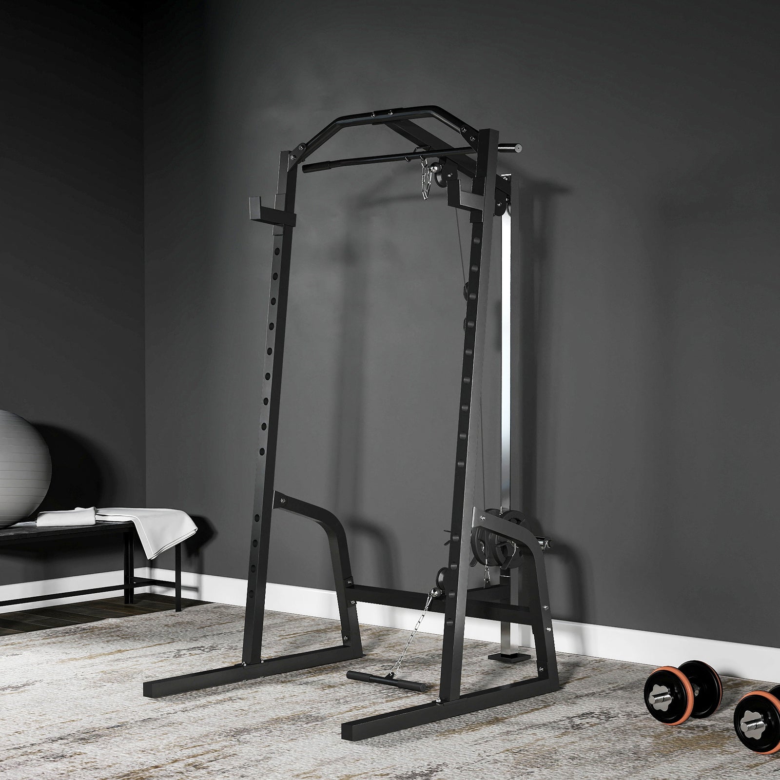 SPORTNOW Cable Crossover Machine With Pulley System, Squat Rack