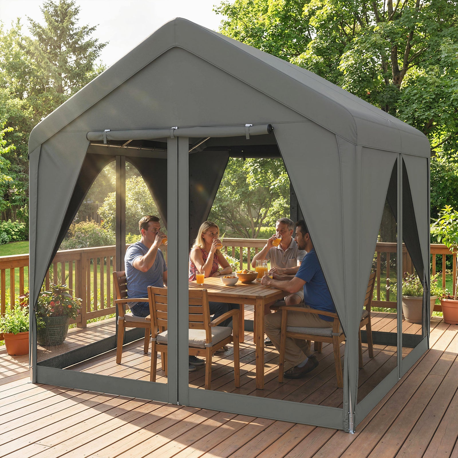 3 X 3 M Outdoor Patio Gazebo With Netting And Curtains | Dark Grey