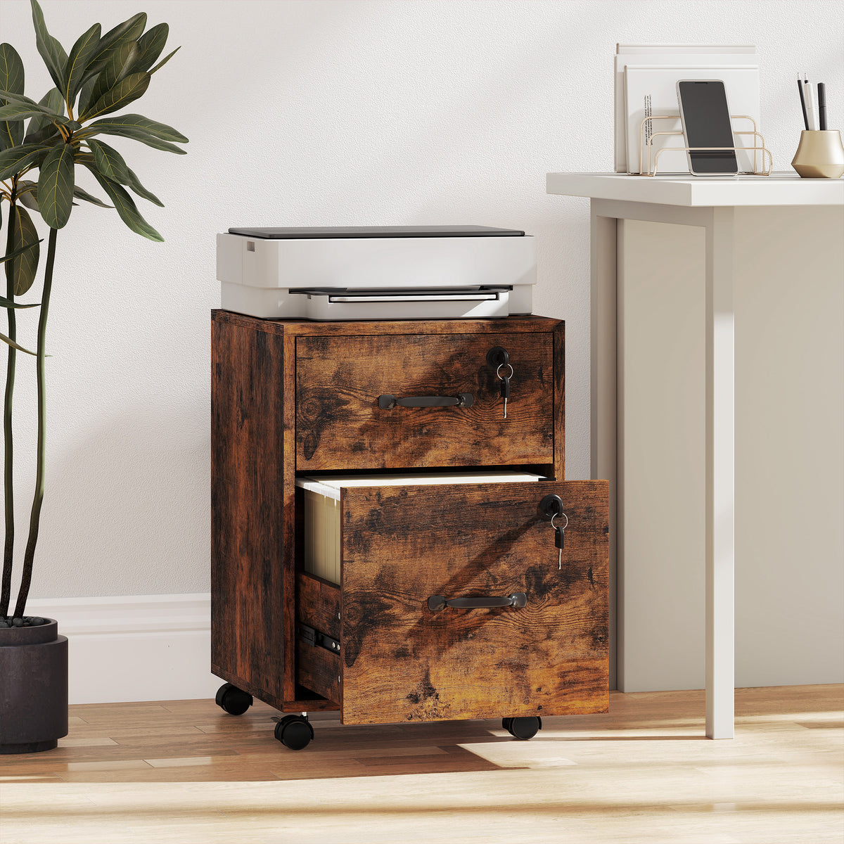 HOMCOM Roll File Cabinet With Drawer, Organiser Letter Size