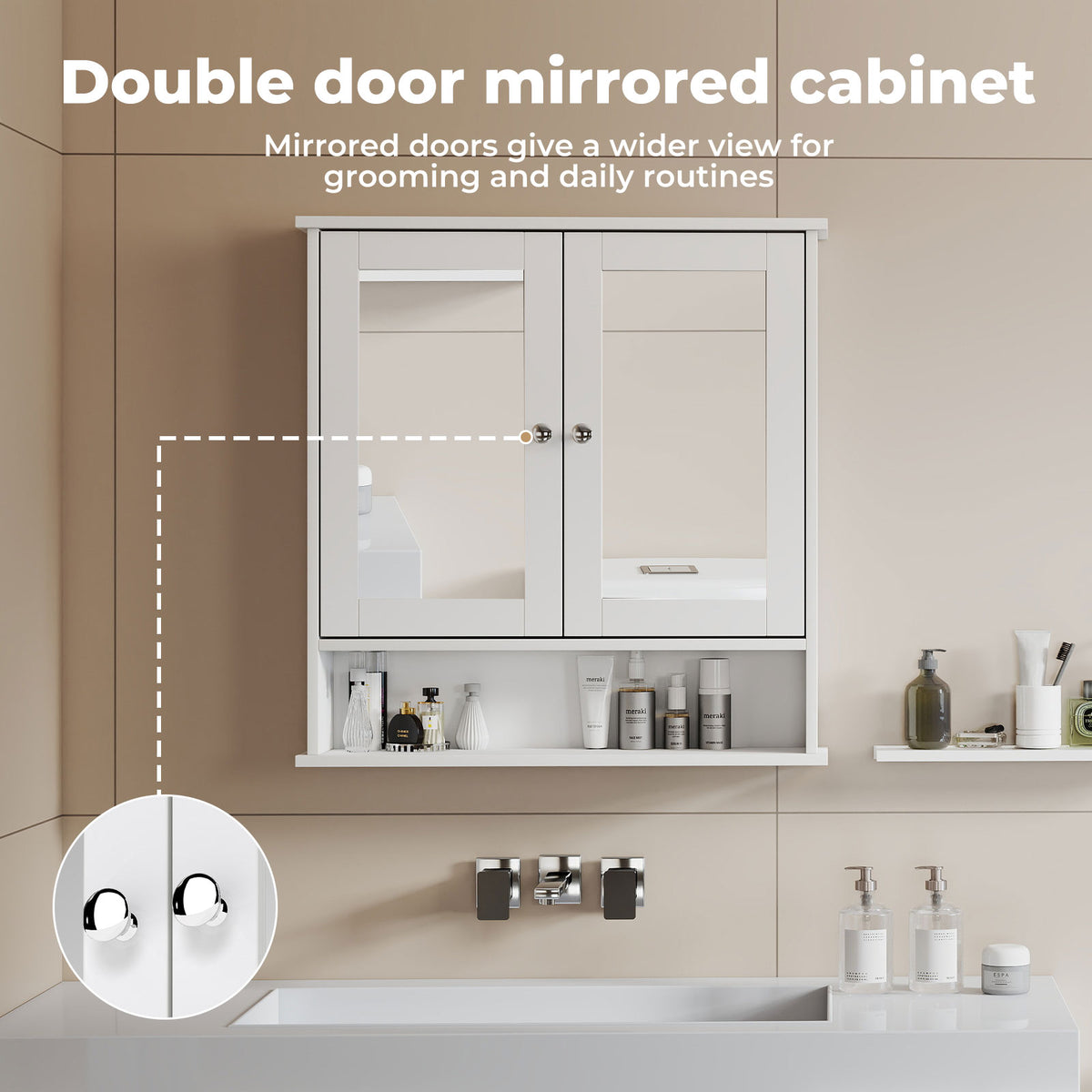 Bathroom Mirror Cabinet Storage Toilet Cupboard Wall Mounted Shelves | White