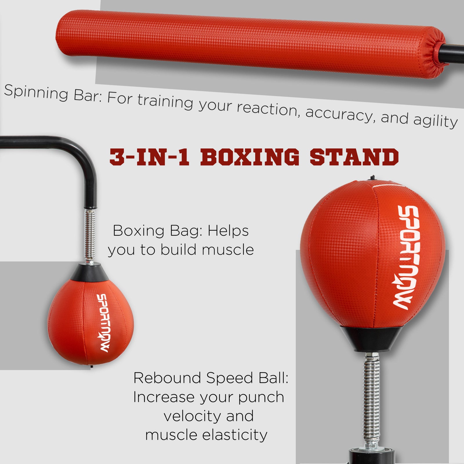 140-205cm Boxing Bag Freestanding Punching and Kicking Bag | Red