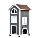 Wooden Cat House Condos Cat Cave 2 Floor Pet Shelter Outdoor Furniture