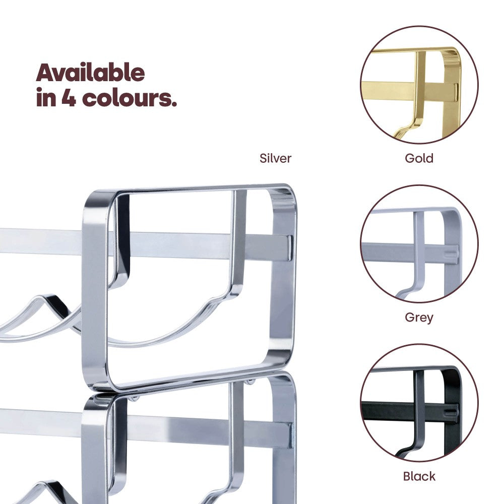 Metal Wine Rack Countertop Organiser For 4 To 16 Bottles | Silver