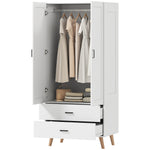 HOMCOM Wardrobe With 2 Drawers Hanging Rail, 180 Cm Storage Closet, White