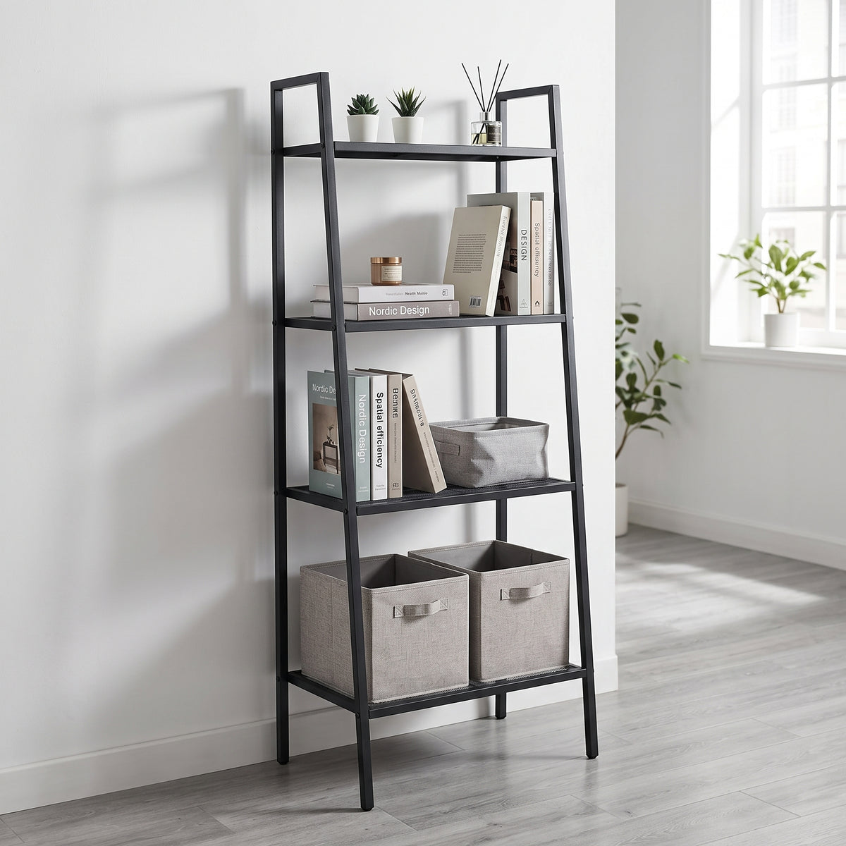 Breeins 4-tier Freestanding Metal Ladder Shelf With Mesh Shelves Organizer