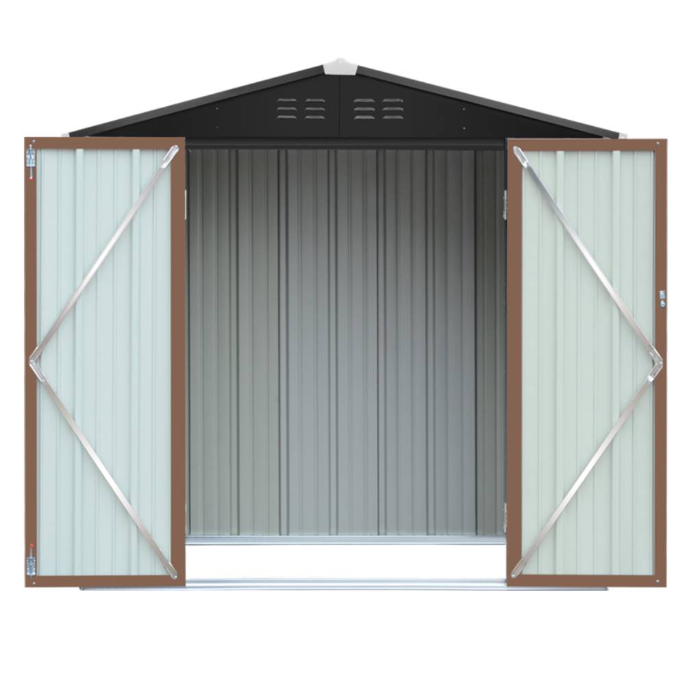 Metal Garden Shed 4x6ft/6x8ft Outdoor Storage Yard Tool Shed Tool Box Lockable | Small | Brown