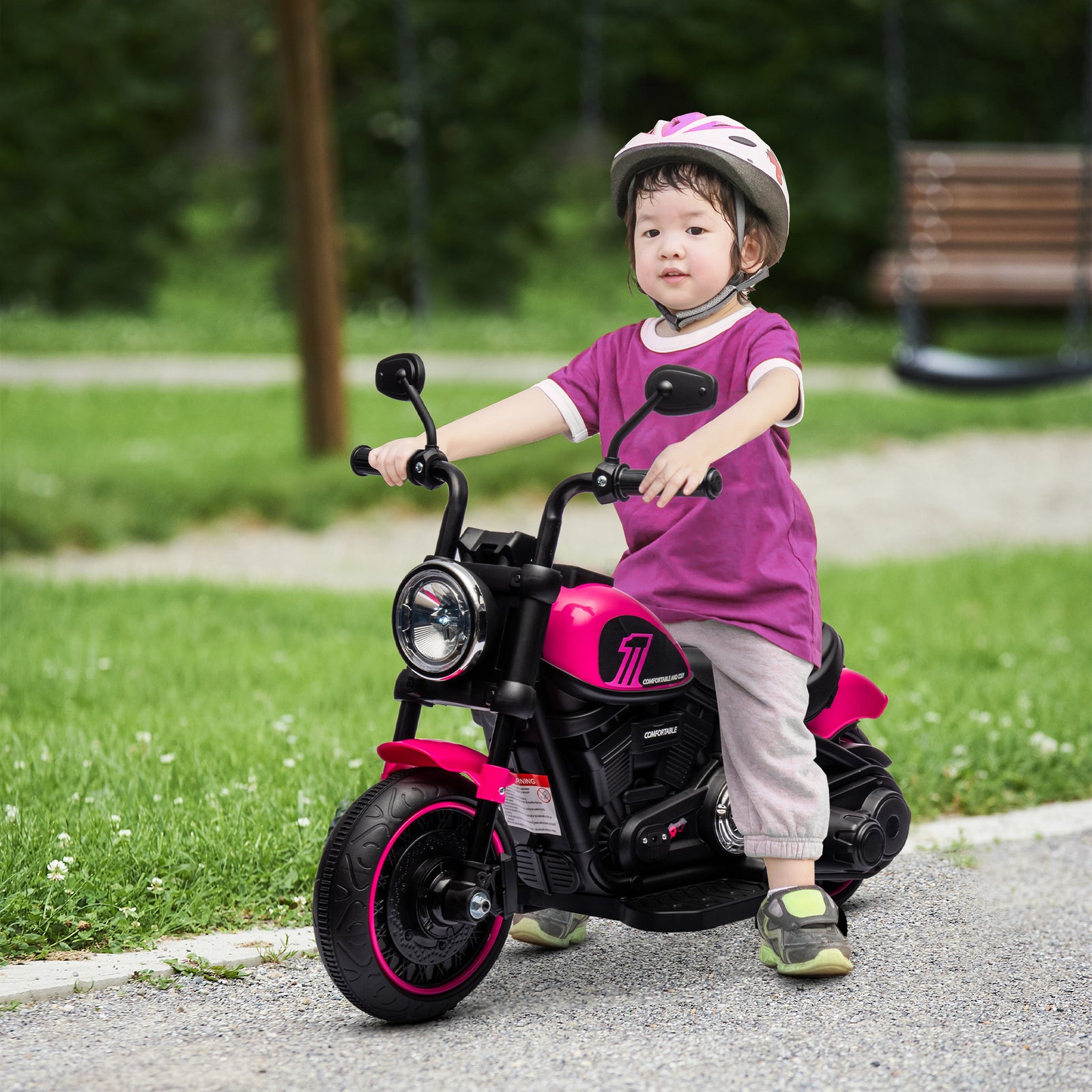 6v Electric Motorbike With Training Wheels, One-button Start | Pink