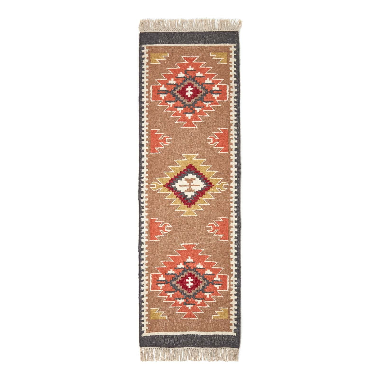 Jaipur Handwoven Brown And Orange Kilim Wool Rug | 200cm | Brown