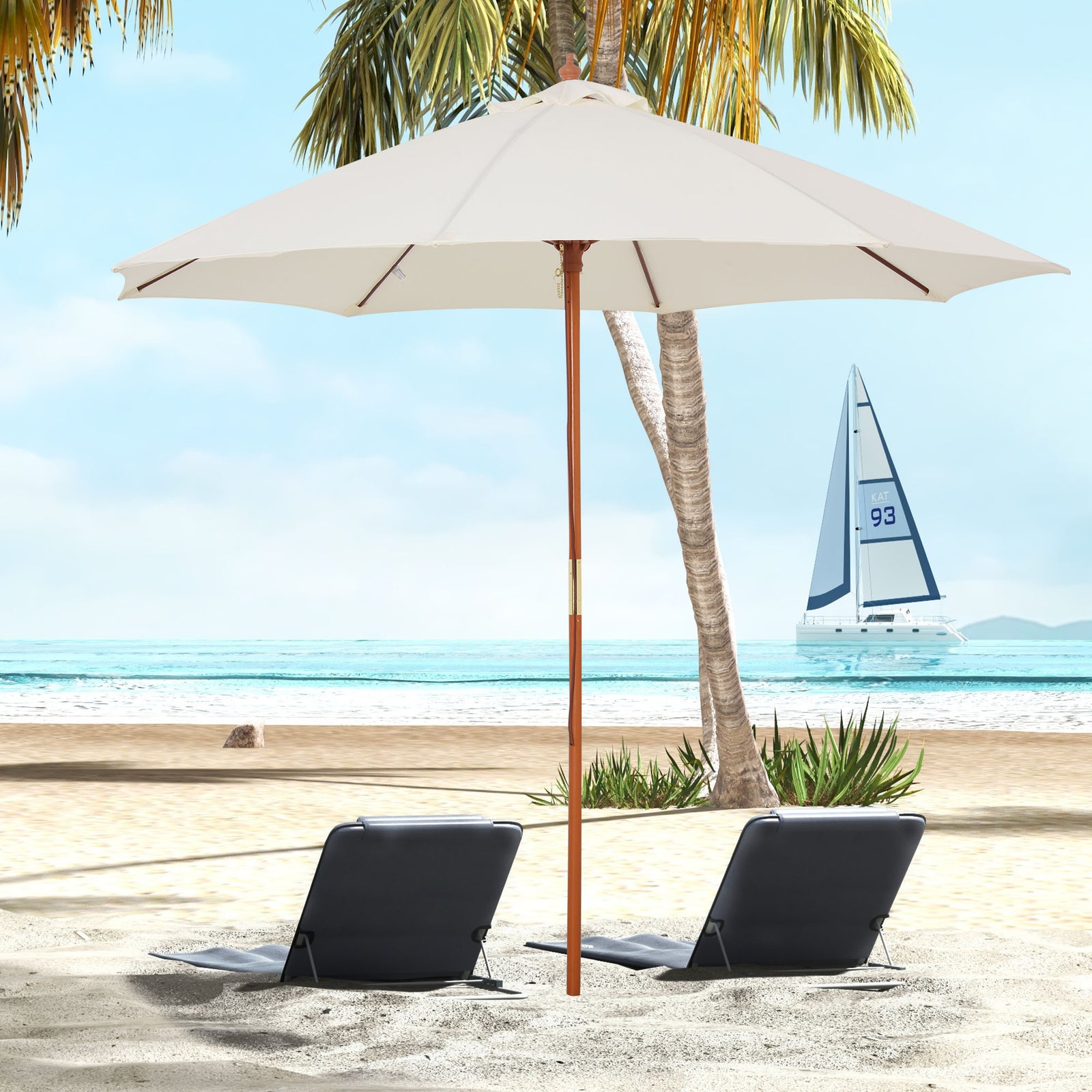 2.5m Wooden Garden Parasol Sun Shade | White