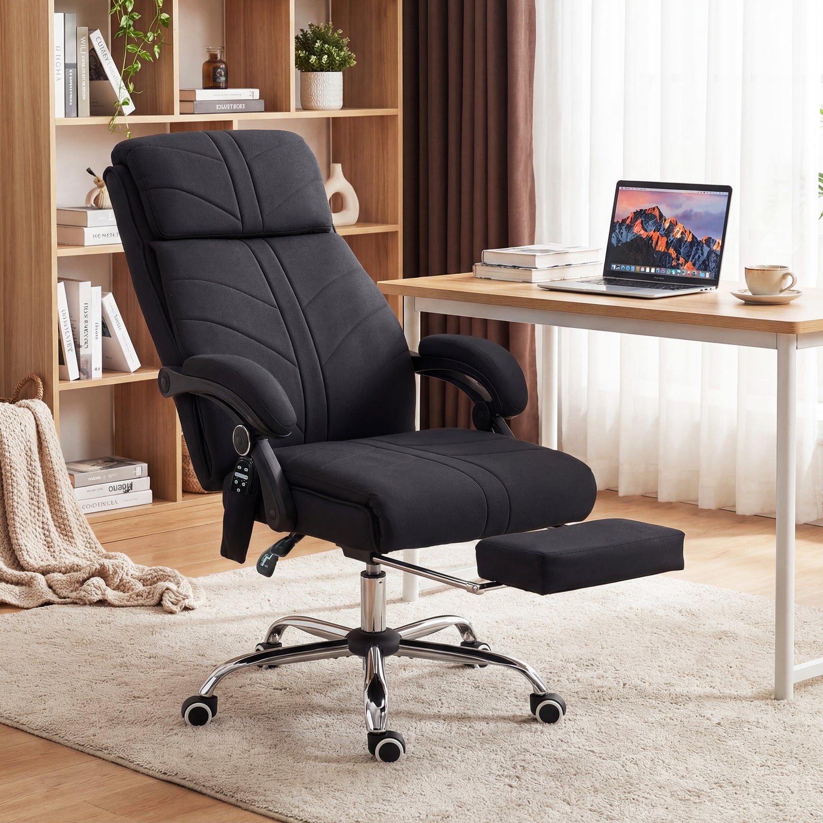 Vibration Massage Office Chair With Heat, Footrest | Black