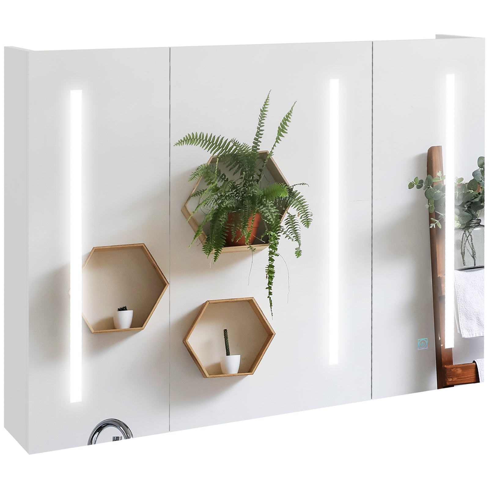 Wall Mounted Bathroom Storage Cupboard With Light, Mirror