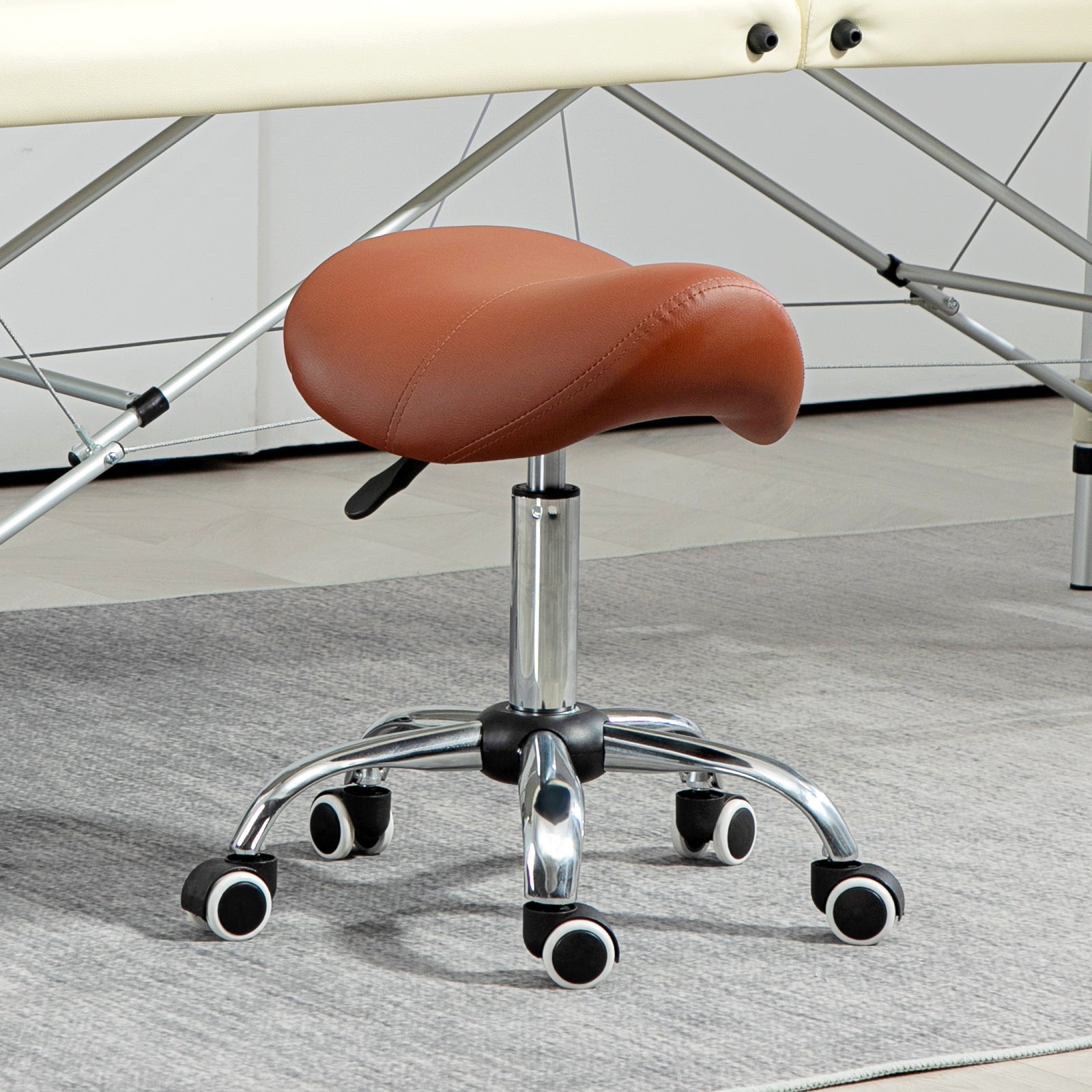 Pu Leather Saddle Stool W/ Moulded Padded Seat Adjustable | One Size | Brown