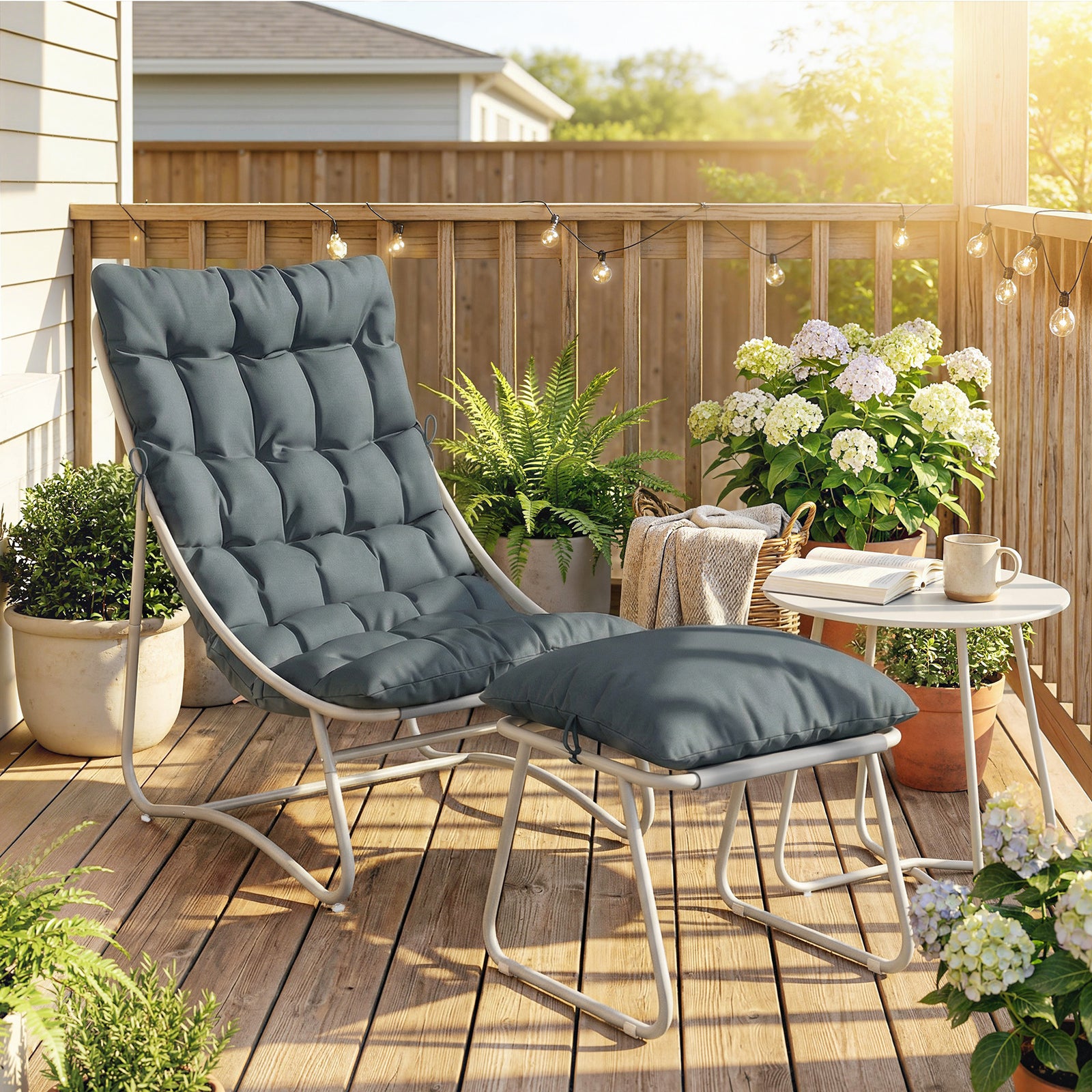 3 Piece Bistro Set, Outdoor Table And Chair Set With Footstool | Dark Grey