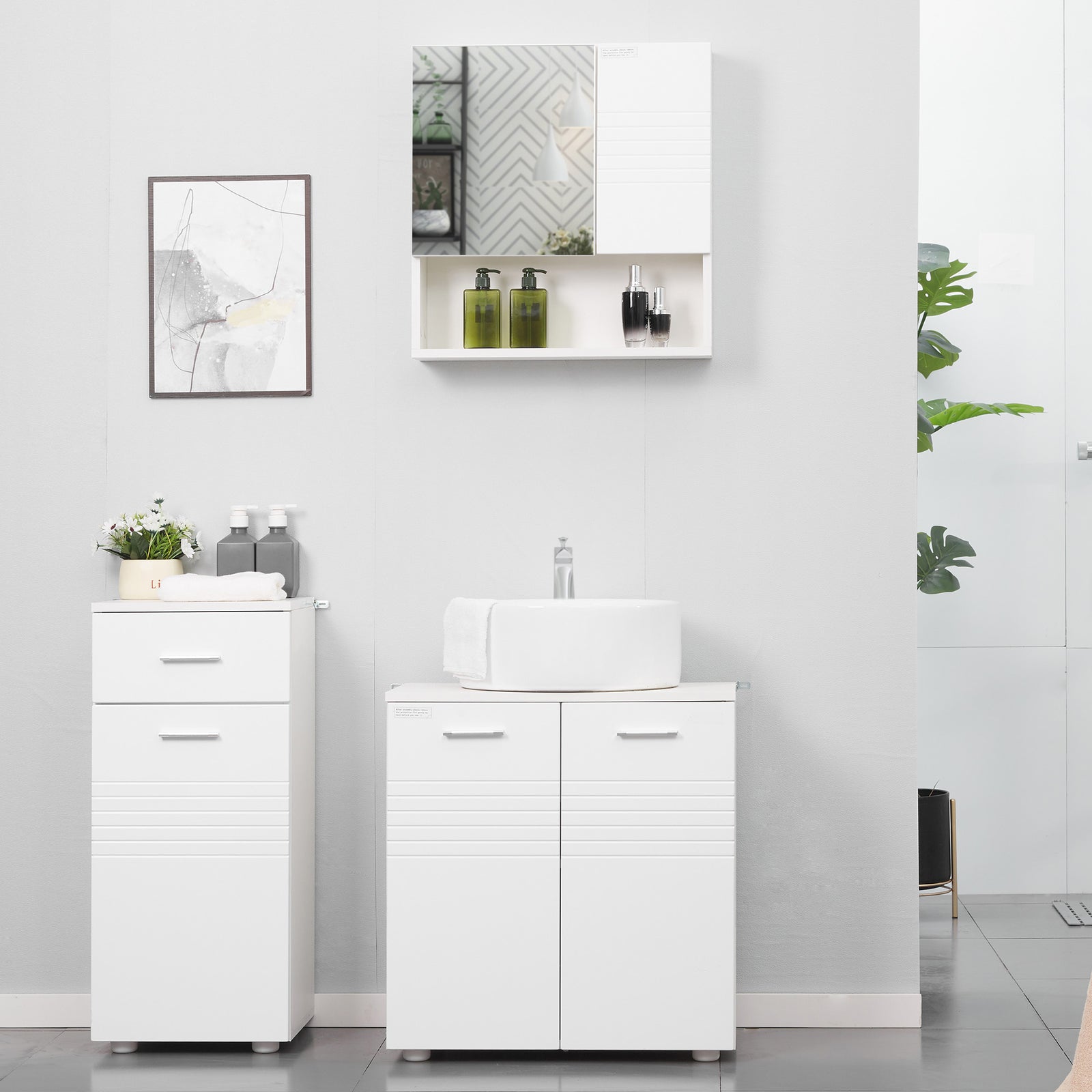 Bathroom Wall-mounted Mirror Cabinet W/ Double Door
