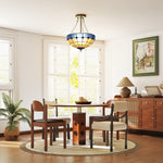 Ceiling Light, Vintage Tiffany Style Chandelier With 3 E27 Sockets | Blue