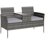 2 Seat Rattan Bench With Glass Tea Table