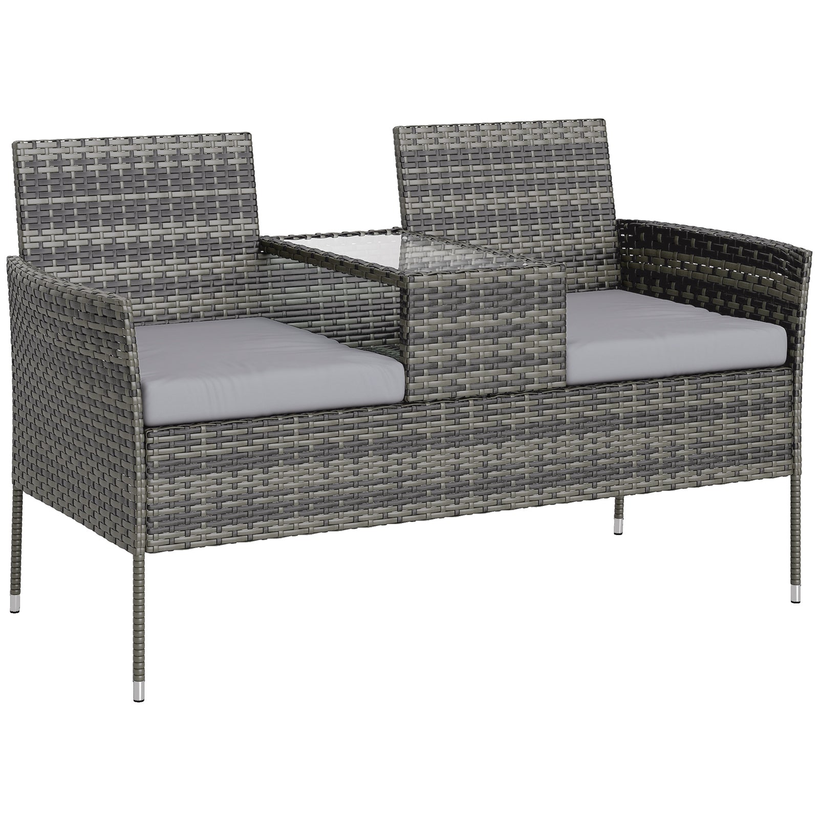 2 Seat Rattan Bench With Glass Tea Table