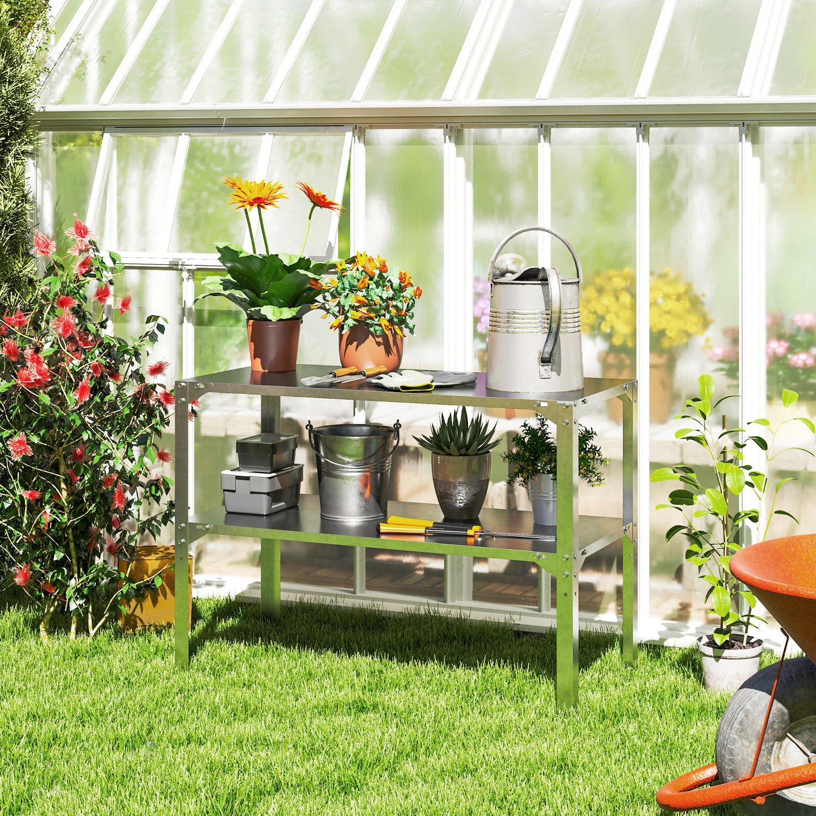 2 Tier Potting Bench Table, Galvanised Work Bench