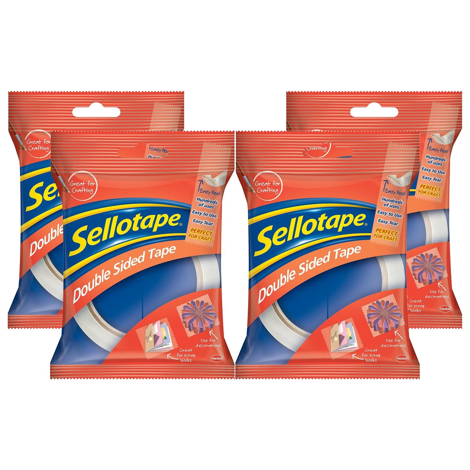 Double Sided Tape For Everyday Use With Easy Peel 12mmx33m, 4pk