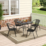 5 Pieces Garden Dining Set Garden Tempered Glass Square Table With Rattan Chairs